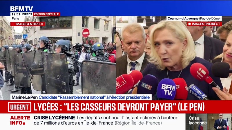 Colère lycéenne: "Emmanuel Macron est toujours du côté qui consiste à taper sur la police", déclare Marine Le Pen, candidate RN à l'élection présidentielle