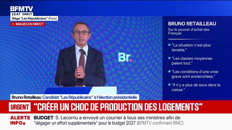 Bruno Retailleau, candidat LR à la présidentielle, souhaite "transformer, notamment en Île-de-France, les bureaux vacants en logements"