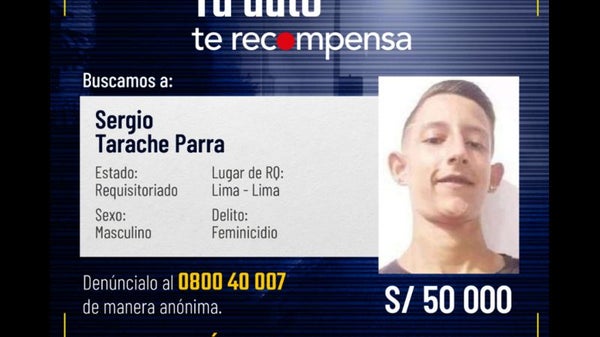 Avis de recherche de Sergio Tarache Parra, l'ex compagnon de la victime 