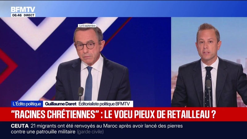 L'ÉDITO POLITIQUE DE GUILLAUME DARET - Bruno Retailleau, candidat LR à l'élection présidentielle, confirme vouloir inscrire dans la Constitution que "la France est un pays de tradition judéo-chrétienne"