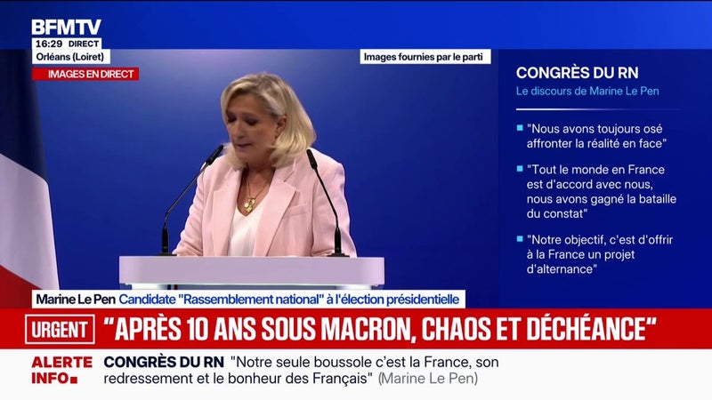 "La France est dans cet état à cause de ses dirigeants", fustige Marine Le Pen, candidate RN à l'élection présidentielle