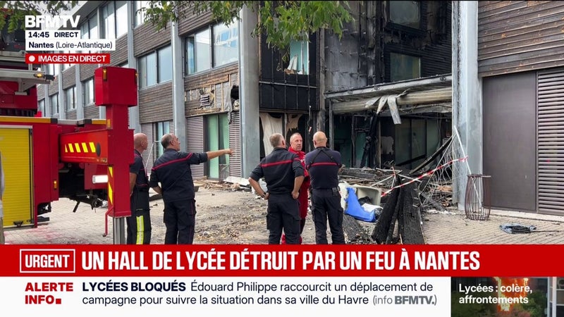 Colère lycéenne: le hall du lycée Nelson-Mandela détruit par un incendie