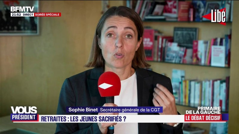 Sophie Binet, secrétaire générale de la CGT, interroge les candidats à la primaire sociale-démocrate sur les retraites