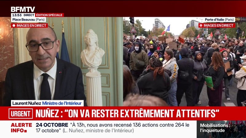 Manifestation du 24 octobre: Laurent Nuñez annonce "135 interpellations à 13h sur l'ensemble du territoire"