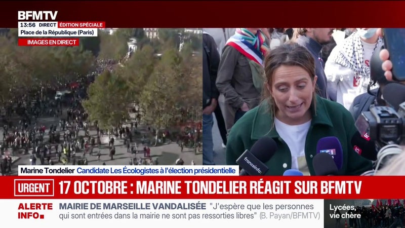 Manifestation du 17 octobre: "J'en ai ras-le-bol de la doctrine de maintien de l'ordre dans ce pays", assure Marine Tondelier, candidate EELV à l'élection présidentielle