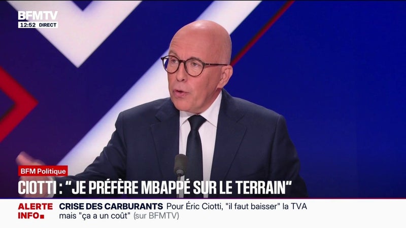 Éric Ciotti, président de l'UDR et maire de Nice: "Je préfère Kylian Mbappé sur le terrain, que dans le commentaire politique"
