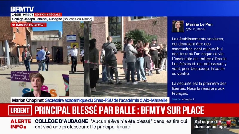 Principal blessé par balle à Aubagne: le Snes-FSU de l'académie d'Aix-Marseille rapporte que "l'élève n'est pas un élève qui posait problème"