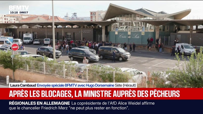 La ministre de la Mer et de la Pêche en déplacement à Sète auprès des pêcheurs après des blocages de ports