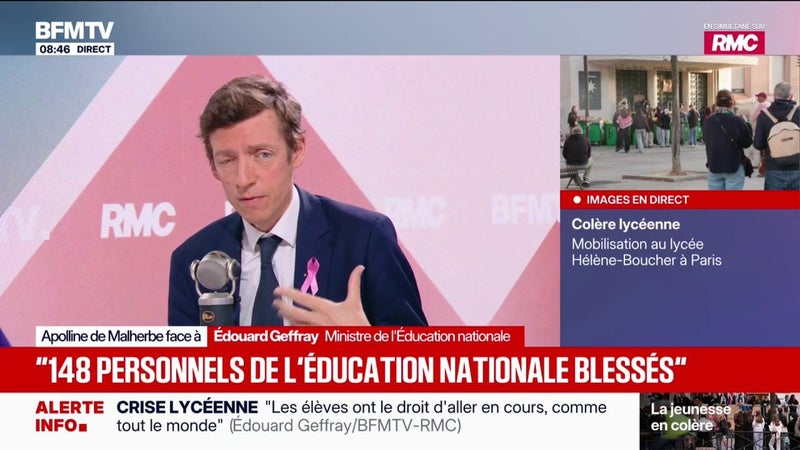 Mouvement lycéen: "148 personnels de l'Éducation nationale ont été généralement blessés de manière volontaire", annonce Édouard Geffray, ministre de l'Éducation nationale