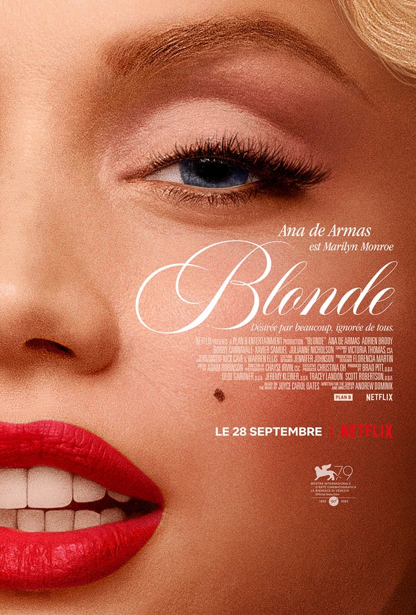 Affiche du film "Blonde" sur la vie de Marilyn Monroe