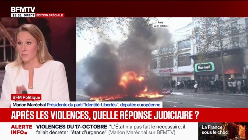 Pour Marion Maréchal, eurodéputée et présidente d'Identité-Libertés il faut "une interdiction de manifester pour des profils dangereux"