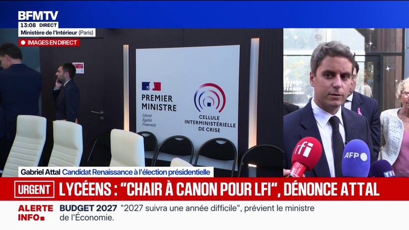 Colère lycéenne: Gabriel Attal, candidat Renaissance à la présidentielle, dénonce une "instrumentalisation" de LFI qui met en danger les jeunes