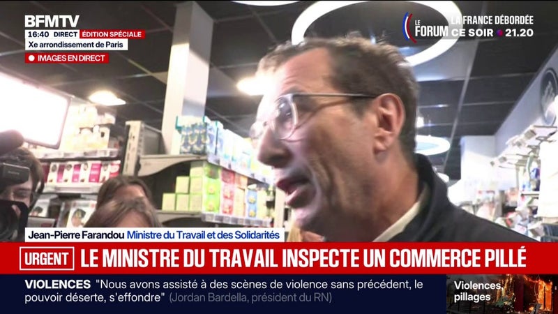 Pillages à Paris: "Ce n'est pas le pays que je reconnais", affirme Jean-Pierre Farandou, ministre du Travail