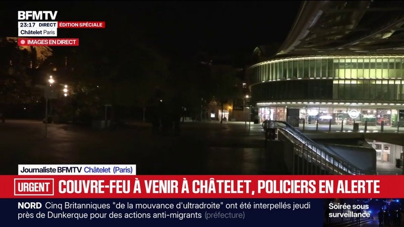 31 octobre à Paris: situation très calme à Châtelet où un couvre-feu est entré en vigueur il y a quelques minutes, les policiers restent en alerte