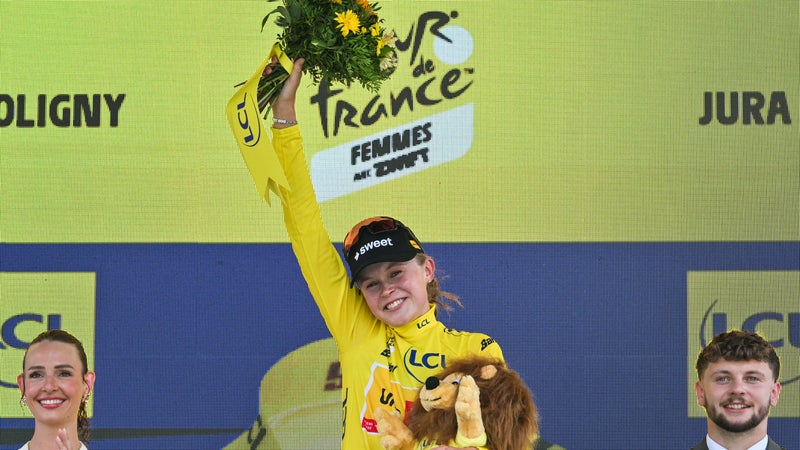 Sigrid Haugset avec le maillot jaune apres la 3e etape du Tour de France femmes 2026 2328348
