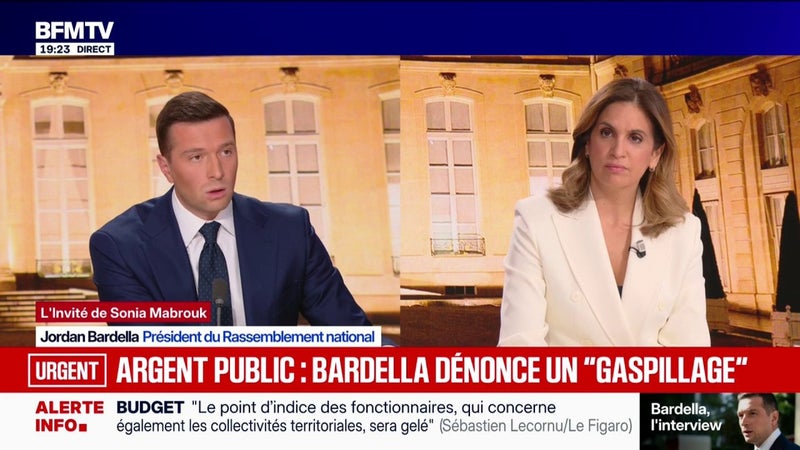 Finances publiques: Jordan Bardella, président du RN, annonce présenter un contre-budget avec Marine Le Pen dans quelques jours