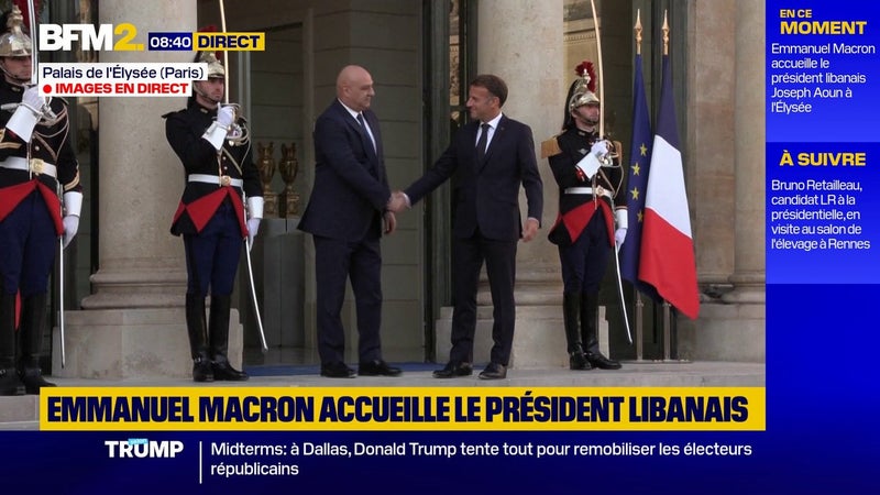 Emmanuel Macron accueille le président libanais Joseph Aoun à l'Élysée
