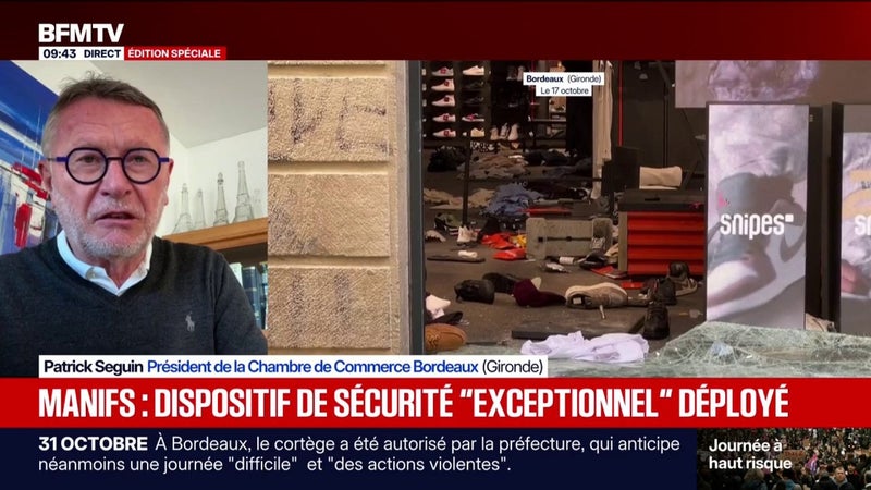 Manifestations: Patrick Seguin, président de la Chambre de Commerce de Bordeaux, évoque près de "100 commerces vandalisés ou détruits"