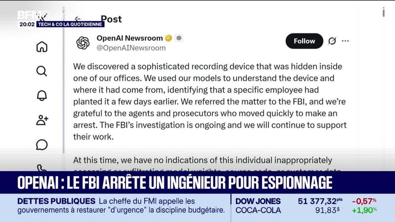 Le Tech Flash : OpenAI, le FBI arrête un ingénieur pour espionnage, par Léa Benaim - 14/10