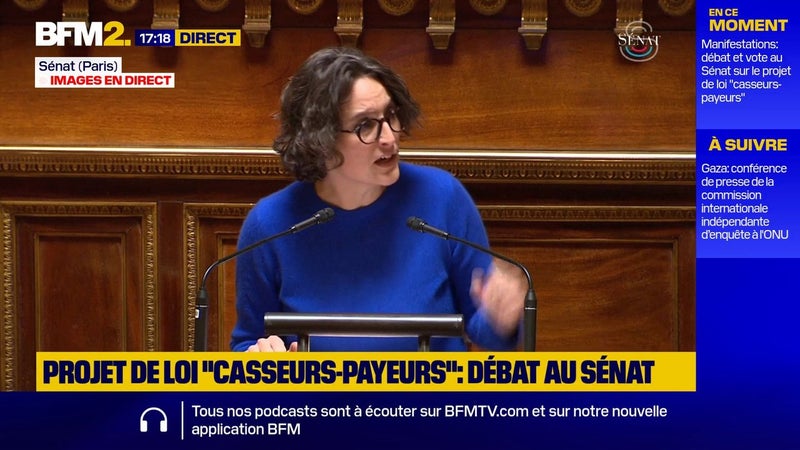 "C'est une loi manifestant bouc émissaire" : Mélanie Vogel, présidente du groupe Écologiste au Sénat, dénonce le projet de loi "casseurs-payeurs"
