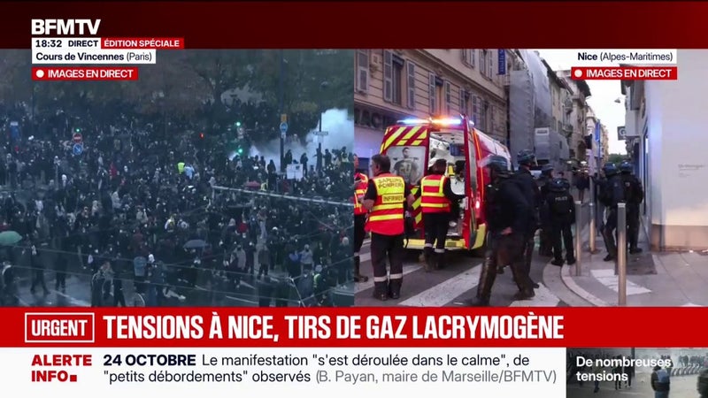 24 octobre: un groupe d'ultradroite a attaqué des manifestants à Nice, plusieurs blessés recensés