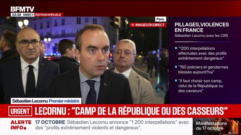 Mobilisations du 17 octobre: "Il y avait une volonté très organisée de frapper fort et de faire usage de la violence", déclare Sébastien Lecornu, Premier ministre