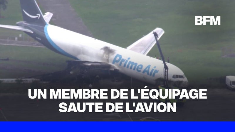 Accident d'un avion Amazon: les images d'un membre de l'équipage sautant de l'appareil après la collision