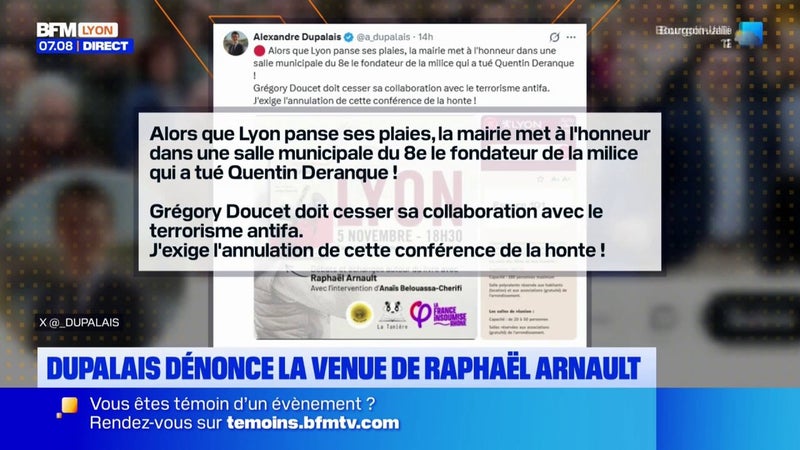 Alexandre Dupalais dénonce la venue de Raphaël Arnault à Lyon