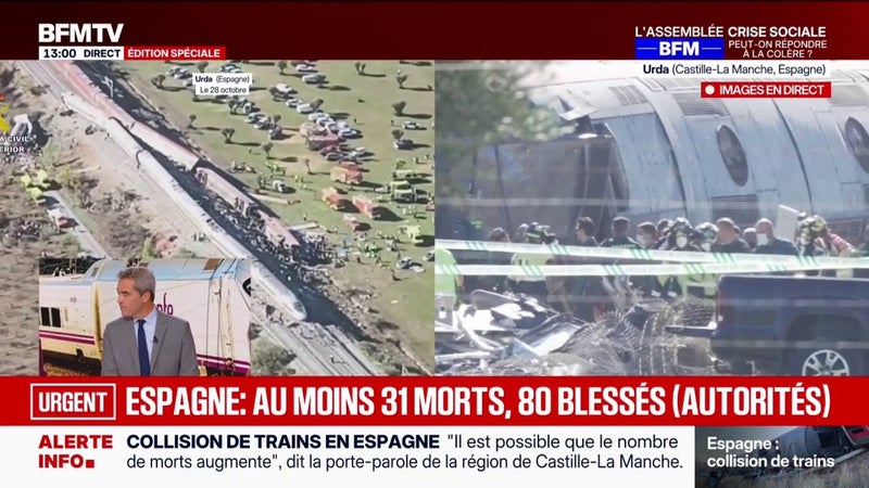 Accident de trains en Espagne: le dernier bilan officiel fait état d'au moins 31 morts et 80 blessés dans la collision entre deux trains