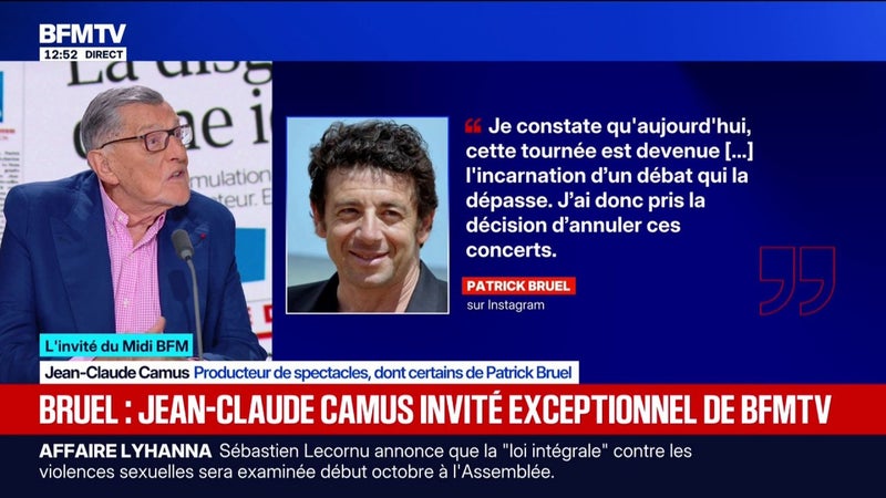Patrick Bruel "a été obligé" d'annuler sa tournée, pense Jean-Claude Camus, producteur de spectacles, qui affirme que la présomption d'innocence a été "balayée"