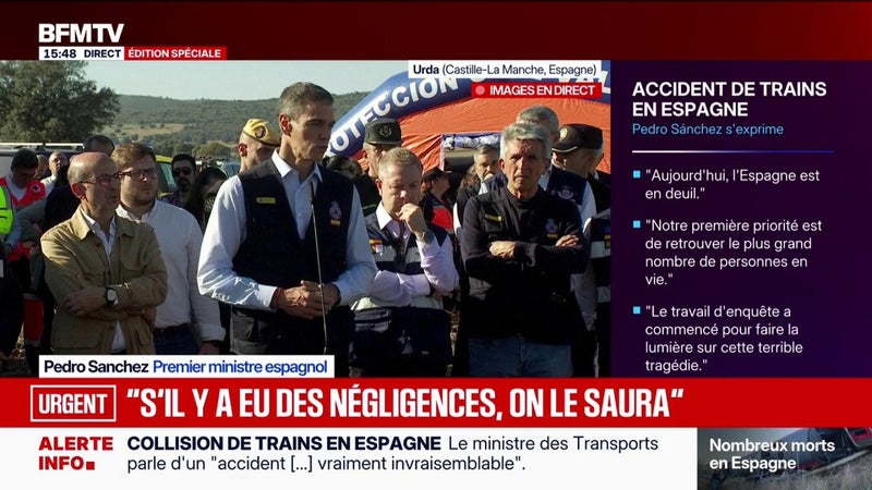 Accident de trains en Espagne: "Il n'est pas possible de connaître deux tels accidents en une seule année", souligne Pedro Sanchez, Premier ministre espagnol