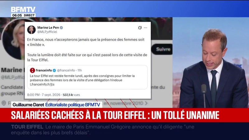 La classe politique s'offusque de l'éviction du personnel féminin lors de la visite de la tour Eiffel par un groupe religieux hindou