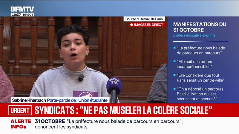 Manifestation du 31 octobre: l'Union étudiante dénonce "des manoeuvre de la part du gouvernement" après l'interdiction du tracé de la CGT par la préfecture de police de Paris