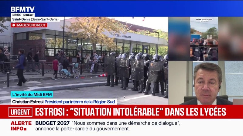 Colère lycéenne: Christian Estrosi, président par intérim de la Région Sud, accuse LFI de "trahison civique" en "cautionnant les casseurs par intérêt électoral"