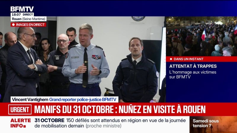 Manifestation du 31 octobre: Laurent Nuñez en visite à l’hôtel de Police de Rouen