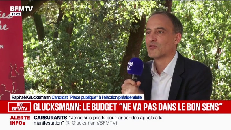 "Le budget ne va pas dans le bon sens", estime Raphaël Glucksmann, candidat Place publique à la présidentielle, via la primaire socialiste