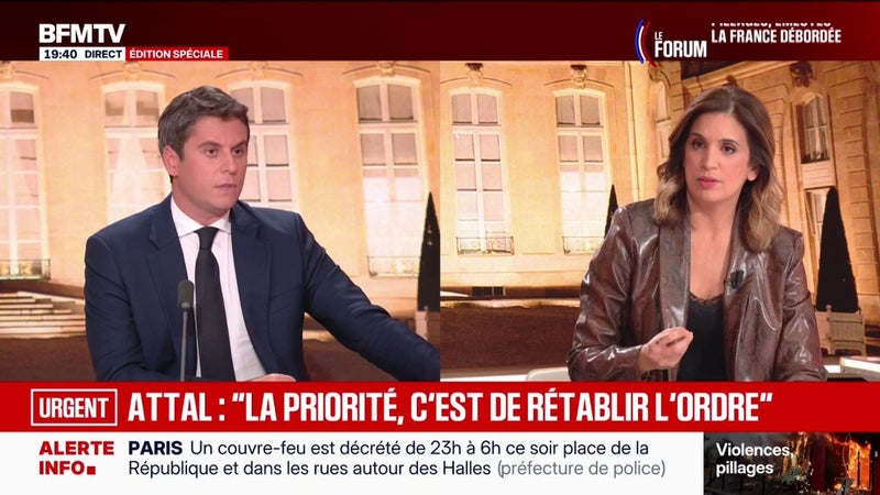 Pillages, casseurs: "C'est un traumatisme pour tous les Français", déclare Gabriel Attal, candidat Renaissance à la présidentielle