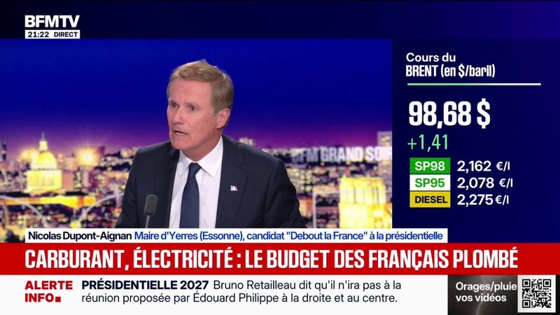 "Je regrette qu'on n'importe plus de gaz russe", affirme Nicolas Dupont-Aignan, candidat à la présidentielle