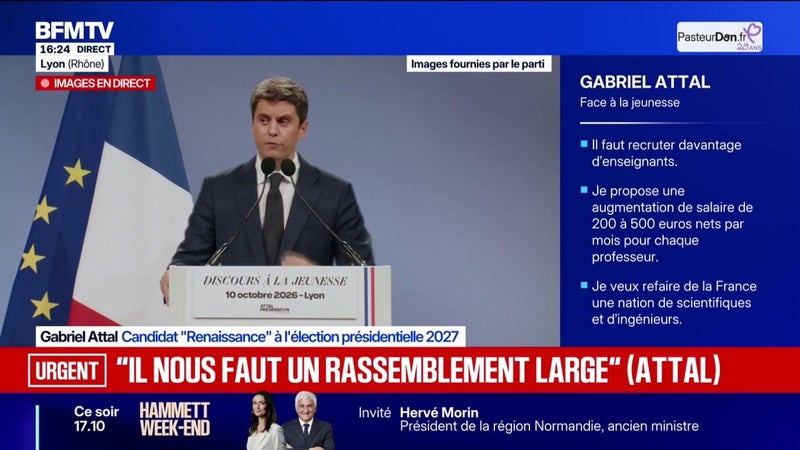 "Ils nous faut un rassemblement large", déclare Gabriel Attal, candidat "Renaissance" à la présidentielle qui appelle à "une coalition des démocrates"