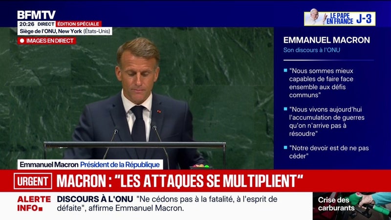 Assemblée générale des Nations unies: "Les attaques se multiplient", affirme Emmanuel Macron
