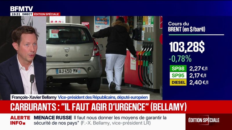 Prix des carburants: "Il faut agir d'urgence", demande François-Xavier Bellamy, vice-président des LR
