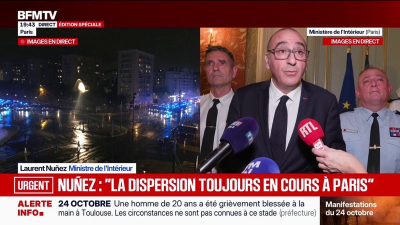 Mobilisation du 24 octobre: "La dispersion est toujours en cours à Paris", annonce Laurent Nuñez, ministre de l'Intérieur