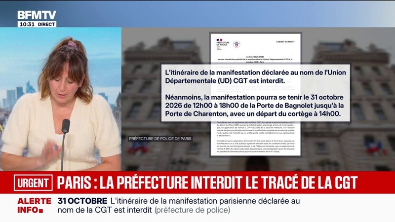 Manifestation du 31 octobre: la préfecture de police de Paris interdit le tracé de la CGT