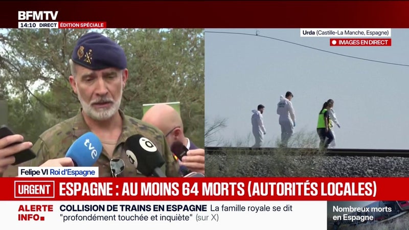 "C'est un moment très difficile que nous vivons", déplore le roi Felipe d'Espagne après l'accident de trains