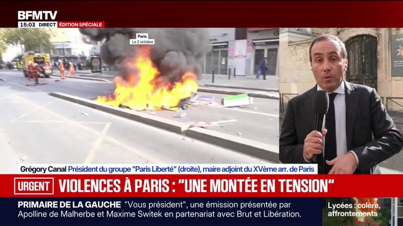 Colère lycéenne: le maire adjoint du XVe arrondissement de Paris parle d'une "montée en tension gravissime"