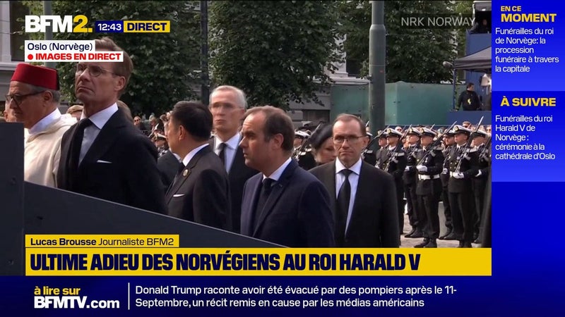 Sébastien Lecornu arrive à la cathédrale d'Oslo pour les obsèques du roi Harald V de Norvège