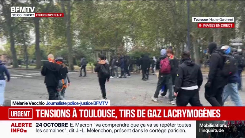 Manifestation à Toulouse: une dispersion des manifestants vient d'avoir lieu, des tirs de gaz lacrymogènes ont été tirés sur la foule