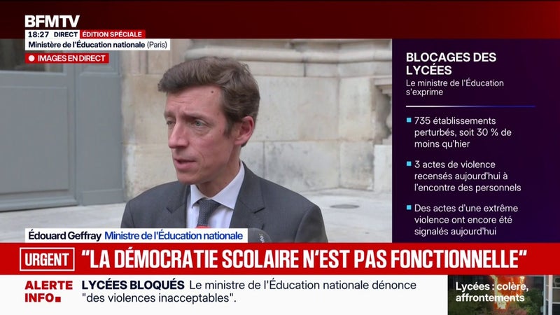 Syndicats lycéens reçus par l'Éducation nationale: "La démocratie scolaire n'est pas assez fonctionnelle", constate le ministre de l'Éducation nationale