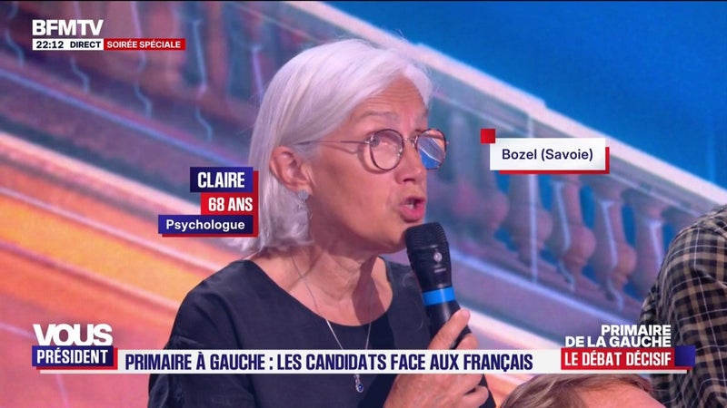 "Je suis découragée de vous voir vous chamailler", lance Claire, psychologue de 68 ans qui se revendique de gauche, aux candidats de la primaire sociale-démocrate