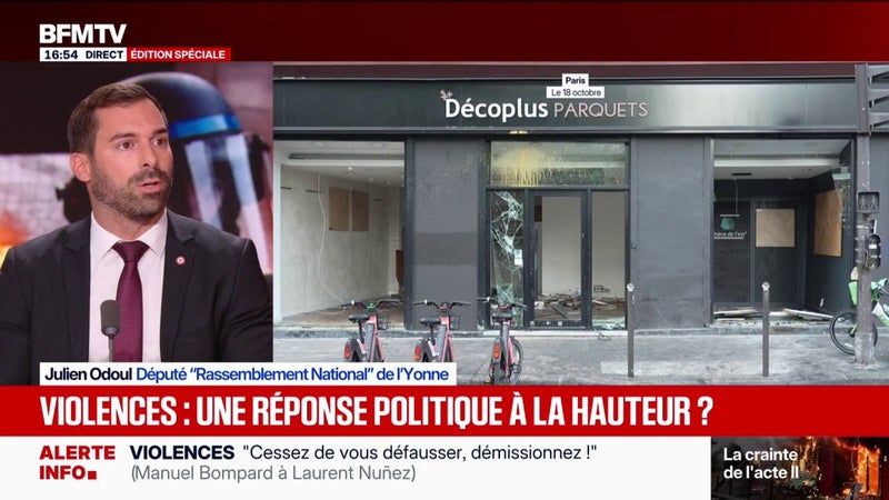 Violences du 17 octobre: "Le gouvernement ne garantit jamais la fermeté et la sécurité", affirme Julien Odoul, député RN